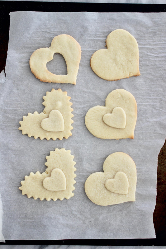 Baked heart shaped cut-out sugar cookies