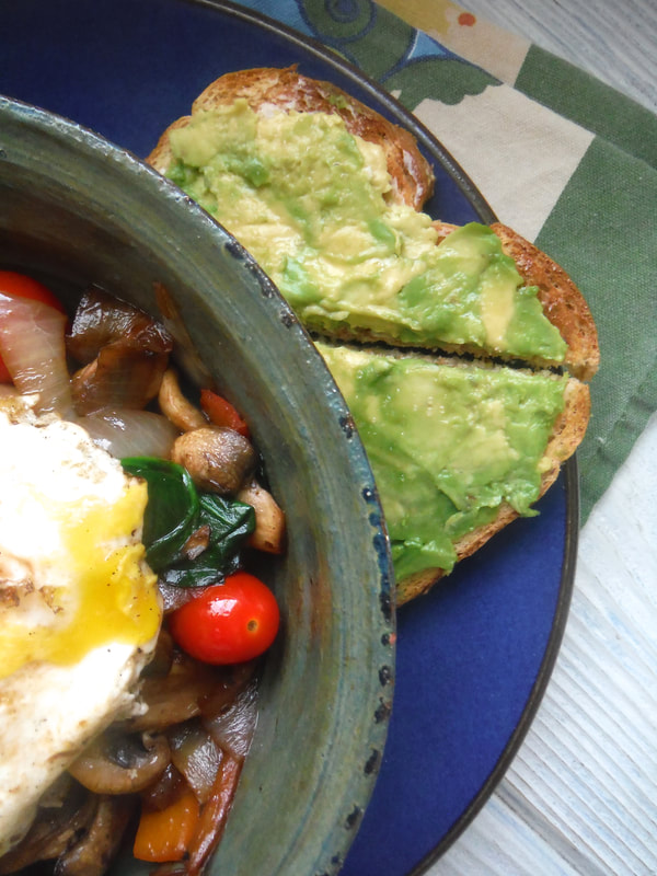 veggie breakfast bowl with avocado toast