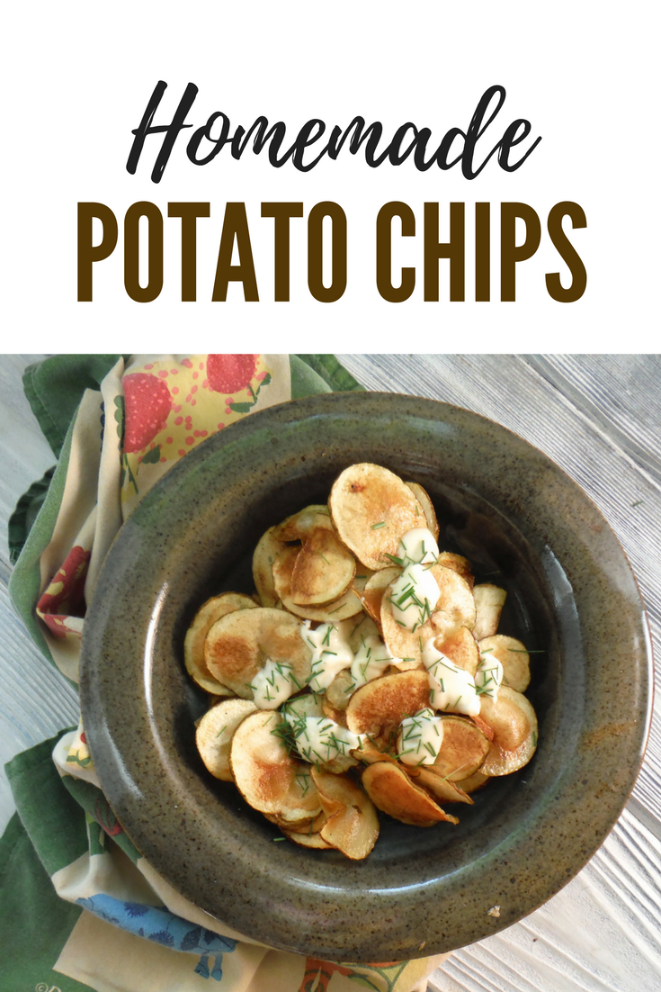 Homemade Potato Chips with Blue Cheese Dressing and chives