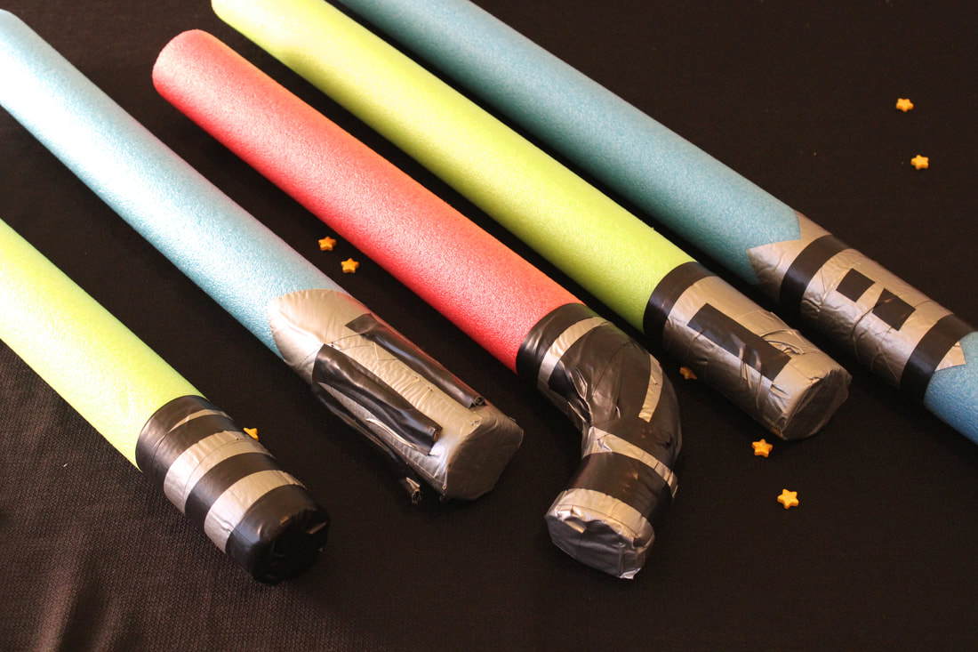 Homemade Pool Noodle Light Sabers for a Star Wars birthday party