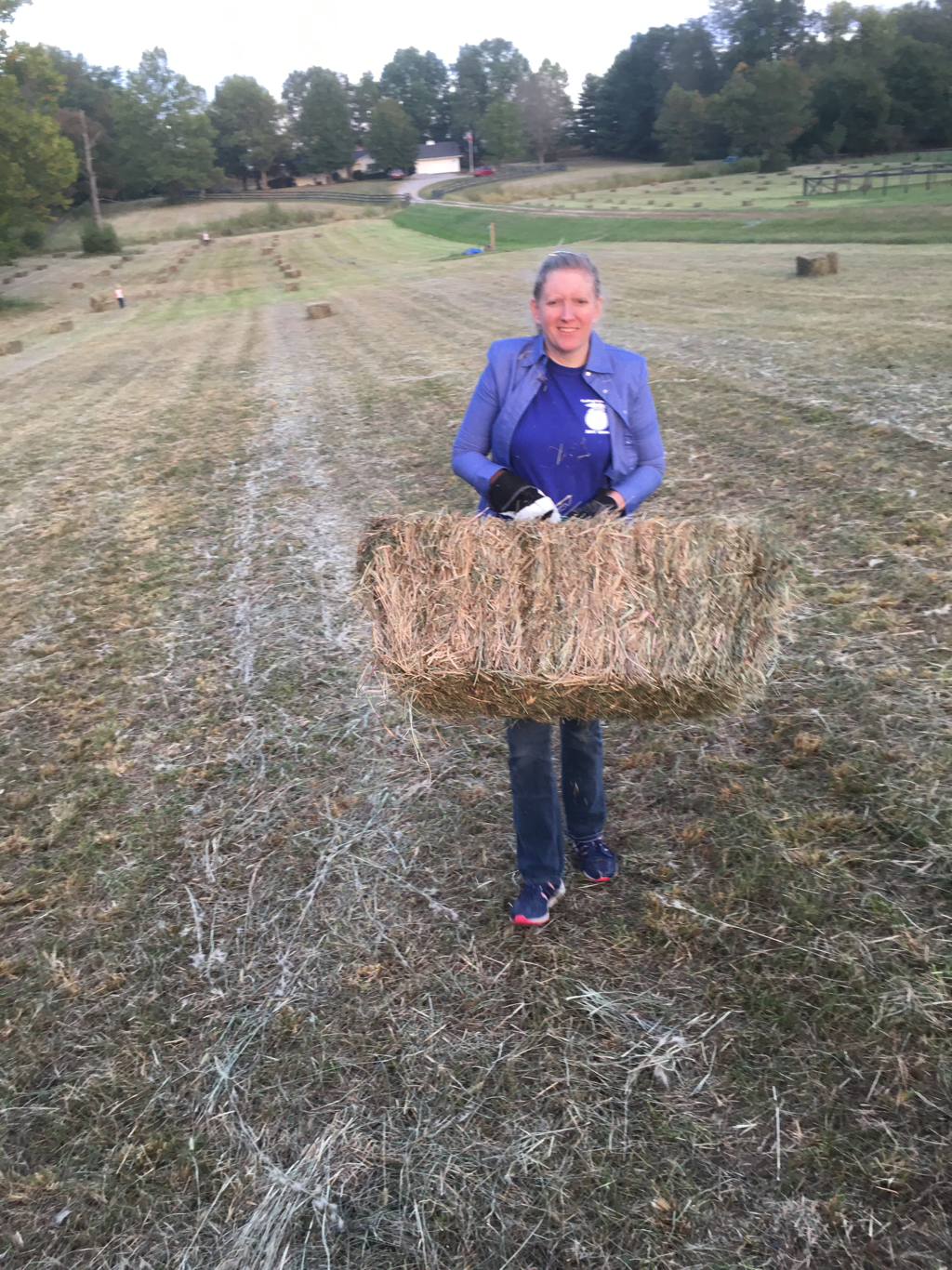 Mom stacking hay bales too.