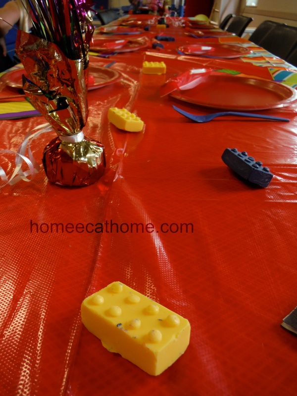 homemade lego candies decorating table