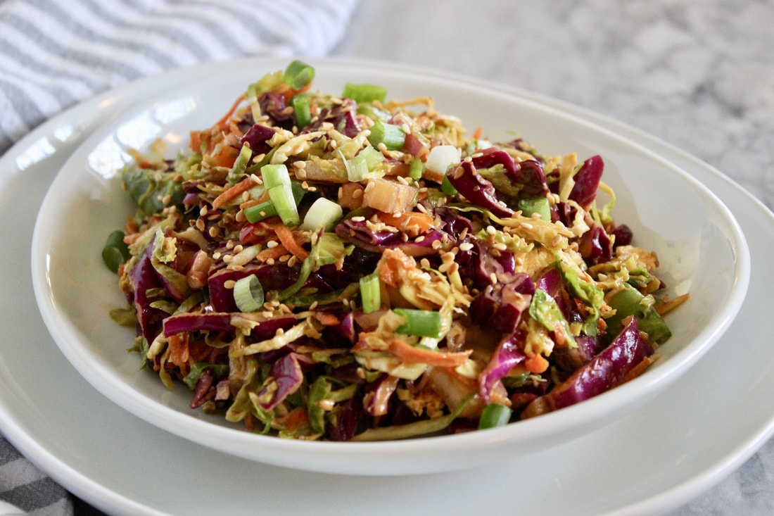 Close up of Asian Crunch Shredded Brussels Sprouts Salad