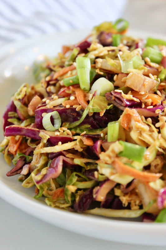 Side view of Asian Crunch Shredded Brussels Sprouts Salad