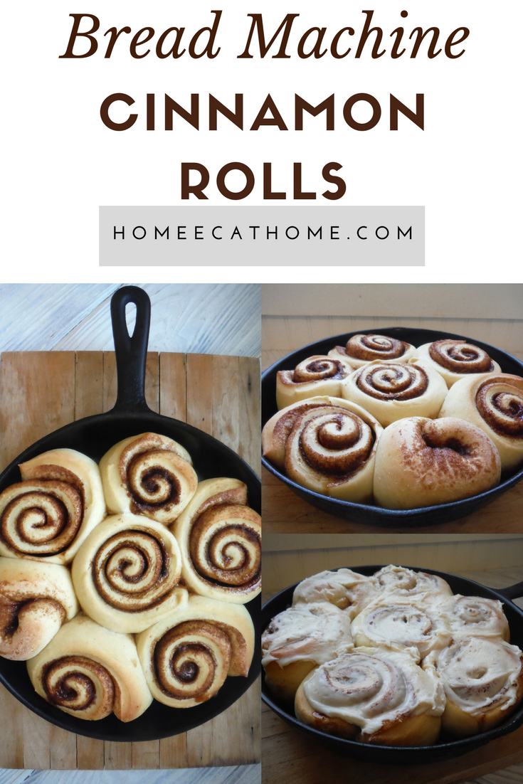 Delicious Bread Machine Cinnamon Rolls baked in an Iron Skillet