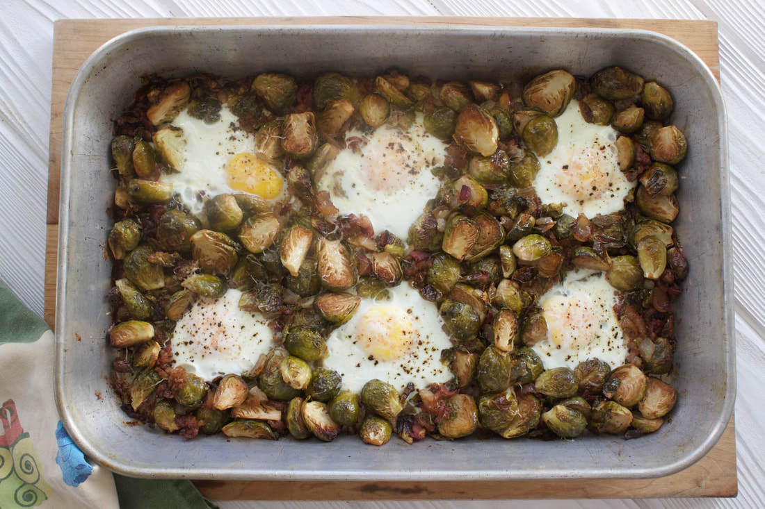 Balsamic Roasted Brussels Sprouts with Eggs #dinnereggs