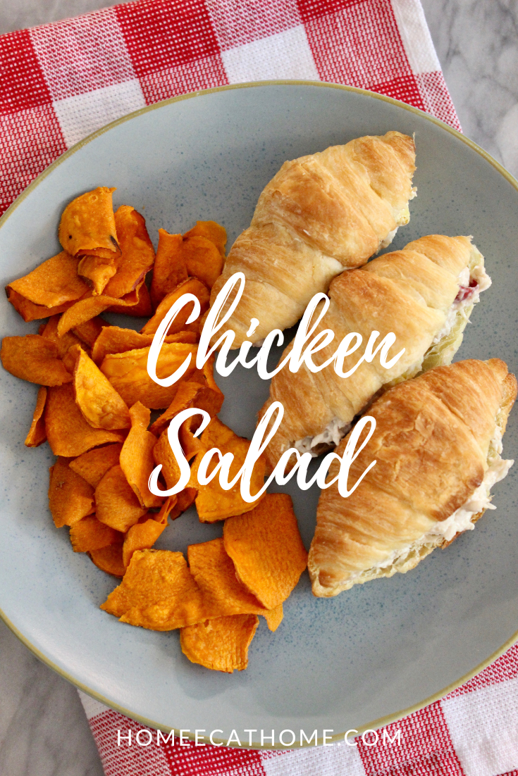 Chicken salad croissants with sweet potato chips