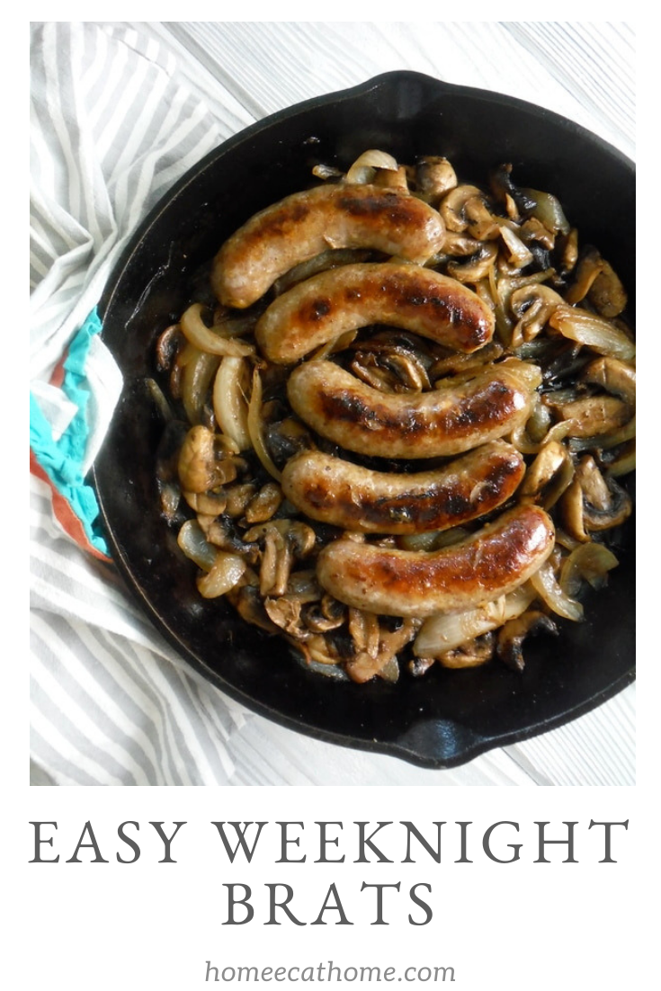Easy Weeknight Brats with Mushrooms and Onions