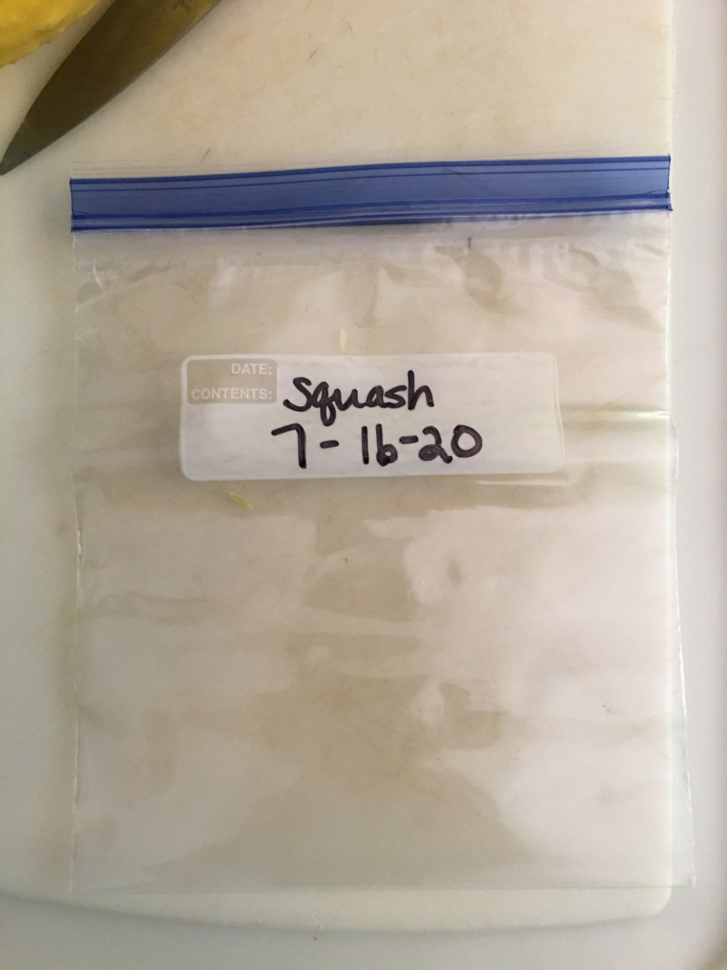 Labeled quart freezer bag
