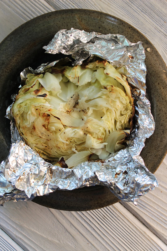 Grilled cabbage hot off the grill