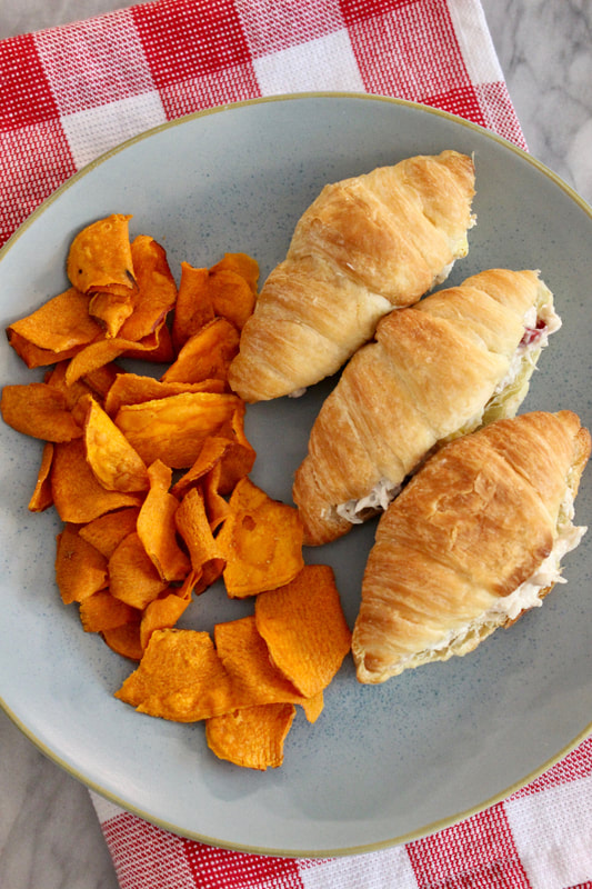 Chicken Salad Sandwiches with sweet potato chips