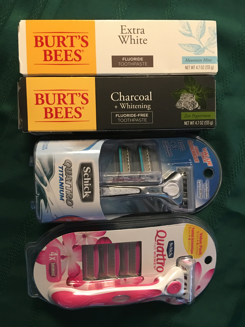 Burt's Bees toothpaste and Schick razors