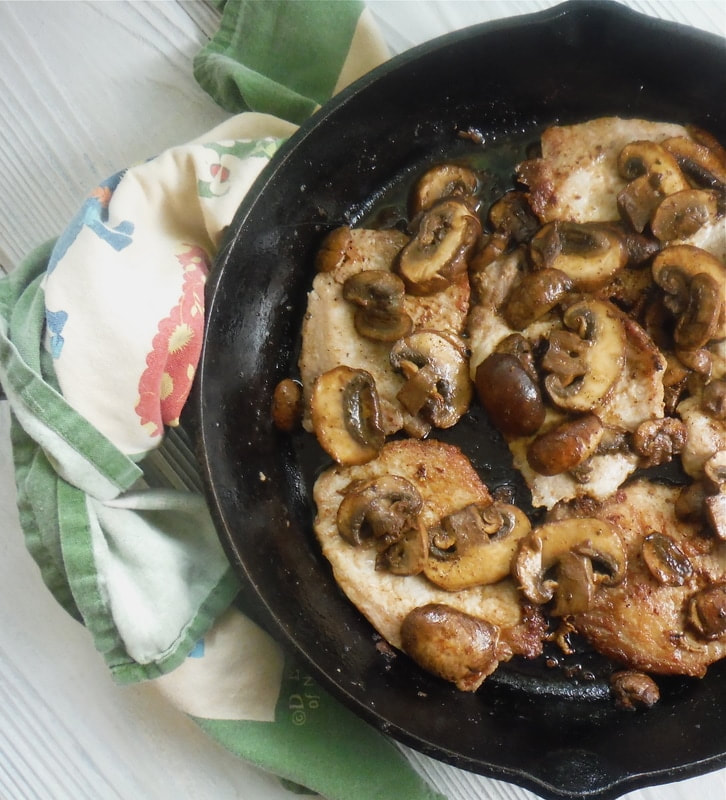 Buttery Skillet Pork Chops with Baby Bella Mushrooms