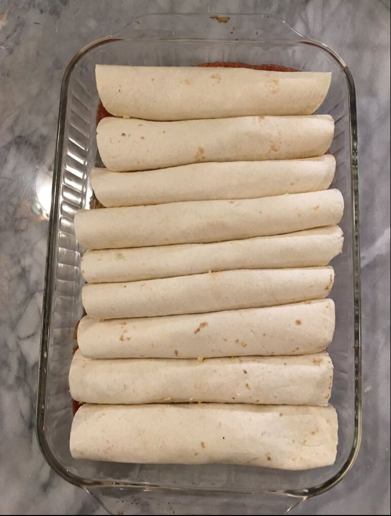 Enchiladas in pan without sauce and cheese