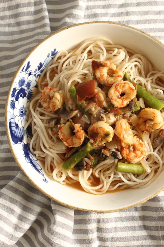 Shrimp & Asparagus Pasta made with Tresomega Nutrition Quinoa Spaghetti #Tresomega #OrganicsForLife #SamsClub #ad