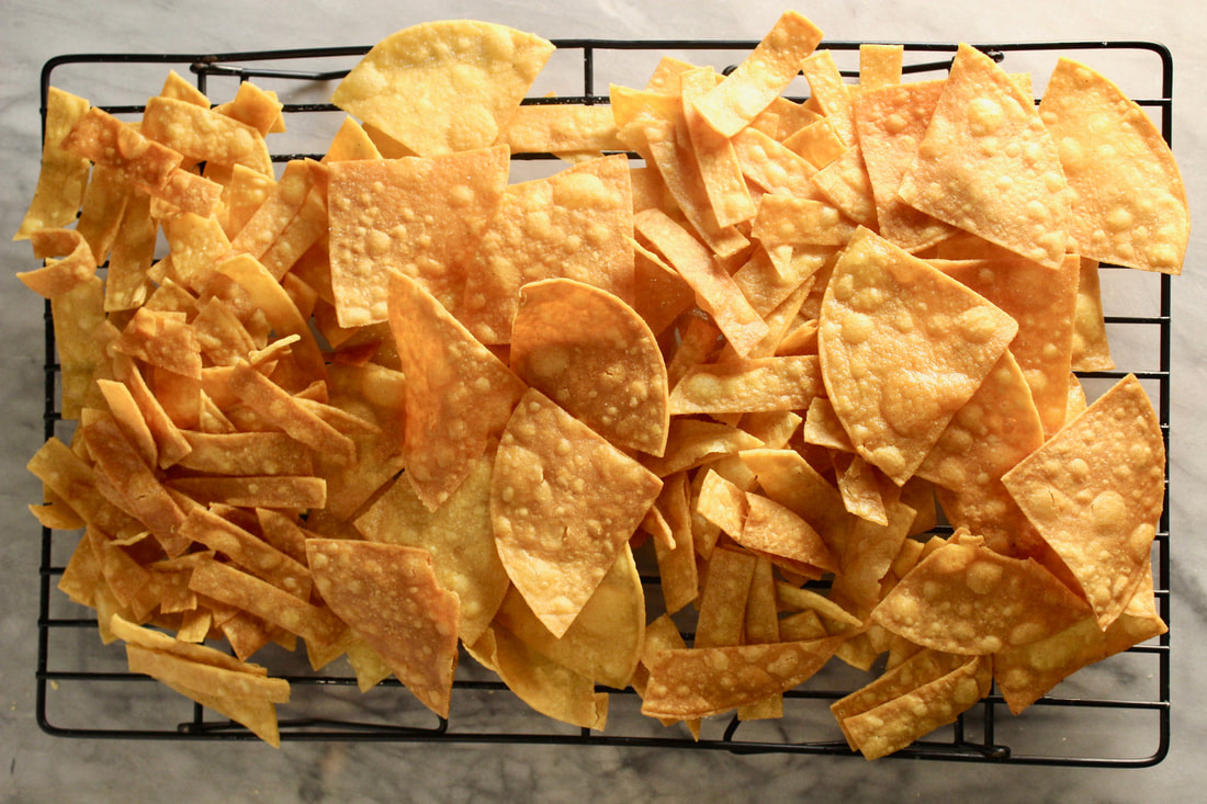 Tortilla chips on a cooling rack