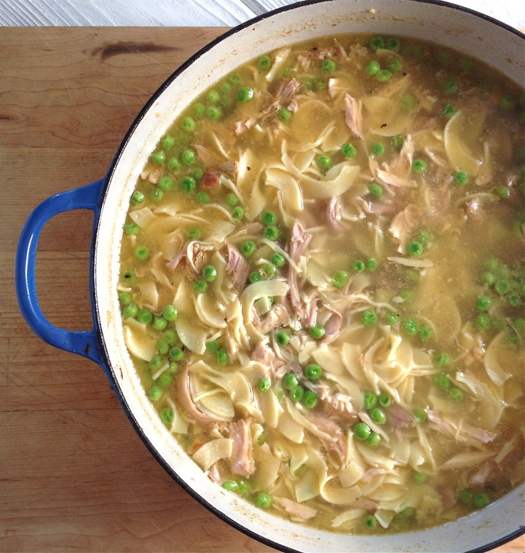 Big pot of delicious turkey noodle soup